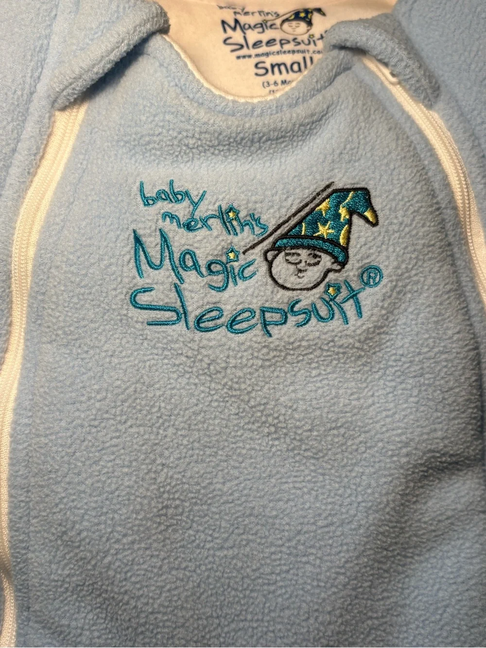 Merlin's Magic Sleep Suit Sz S 3-6 Months 12-18 lbs Blue Cotton Zip Baby Sleeper